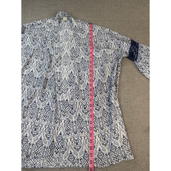 Paper Crane Kimono Cardigan Topper Ikat Print Blue White Size Medium - Picture 7 of 8